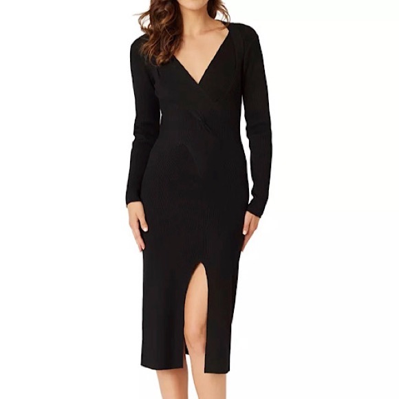 Adrienne Landau Dress Maxi XS Twisted Ribbed Knit Long Sleeve Black - Picture 2 of 13